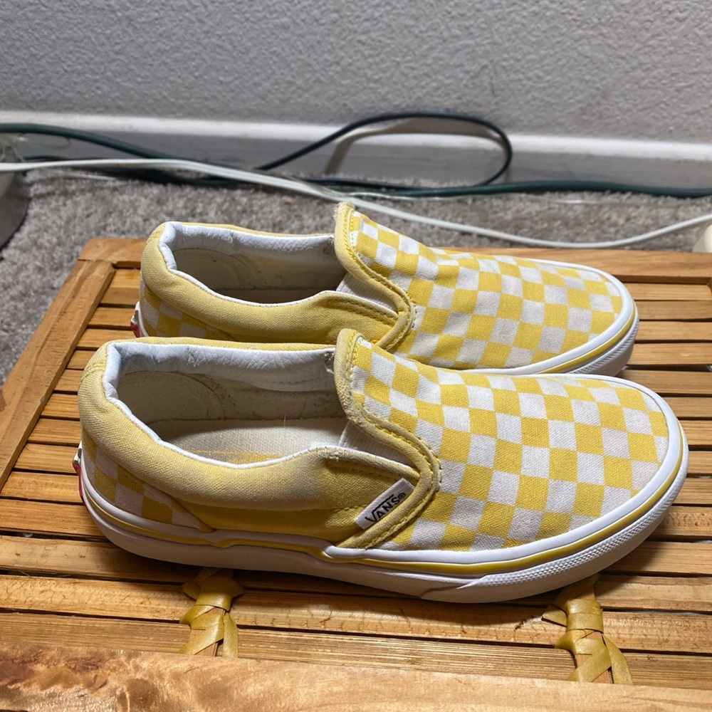 Vans Yellow and White Checkered Slip-On Sneakers